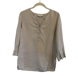 Vtg 100% Linen 3/4 Sleeve Neutral Top Swim Cover Up Size Medium Beach Vacation